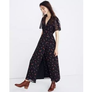 Madewell Tulip Sleeve Maxi Dress Dark Floral Faux Wrap Size 2